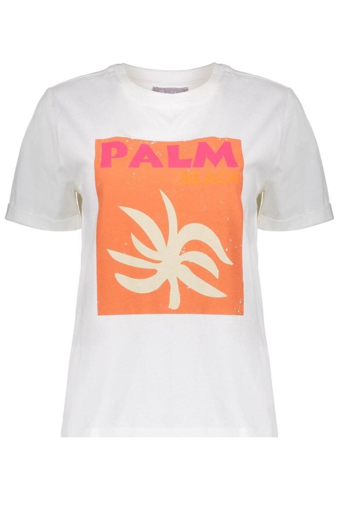 BASIC T SHIRT MET PALM GRAPHIC 52413 41 000010 OFF WHITE/ORANGE